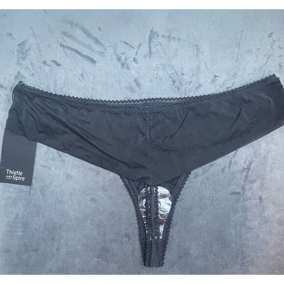Thistle and Spire Eyelash Mirage Thong Womens XL Black Lace Sheer - Picture 3 of 8